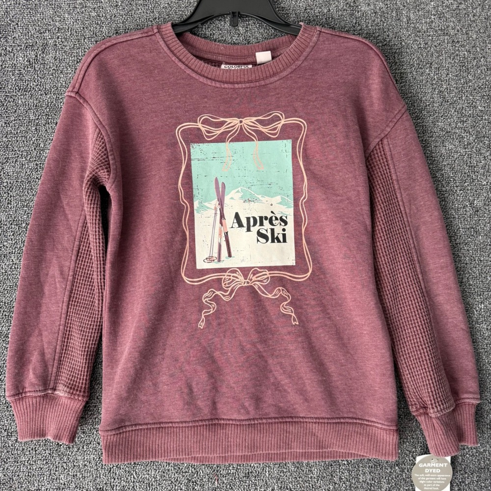 Colorful Planet Kids S 7/8 Sweatshirt Mauve Après Ski Bow‎ Waffle Knit Pullover